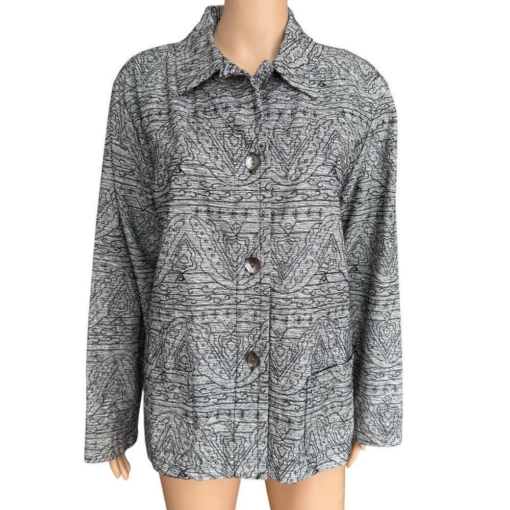 Chico's vintage button-up jacket silk embroidery mother of pearl buttons sz 2/L